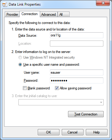 Defining a connection to a database under Oracle Defining a connection to a database under Oracle