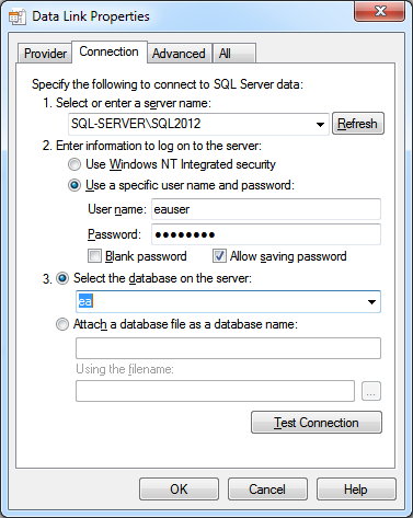 Defining a connection to a database under SQL Server Defining a connection to a database under SQL Server
