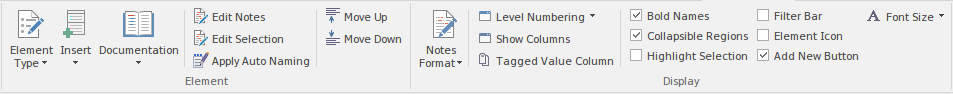 Part of the Specification Manager ribbon in Sparx Systems Enterprise Architect. Part of the Specification Manager ribbon in Sparx Systems Enterprise Architect.
