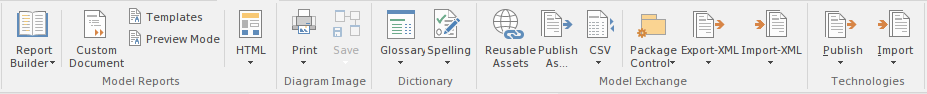 Part of the Publish ribbon in Sparx Systems Enterprise Architect.
